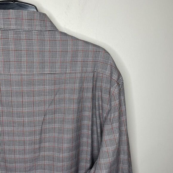 JOS A BANK Shirt Mens XL Tailored Fit Button Up Spread Collar Check Black Tan - Picture 6 of 9